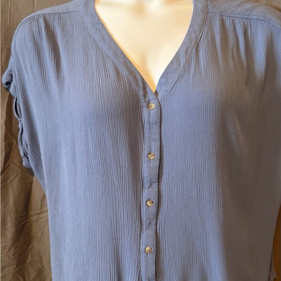 Orvis Dusty Blue Button-Front V-Neck Blouse - Picture 4 of 5